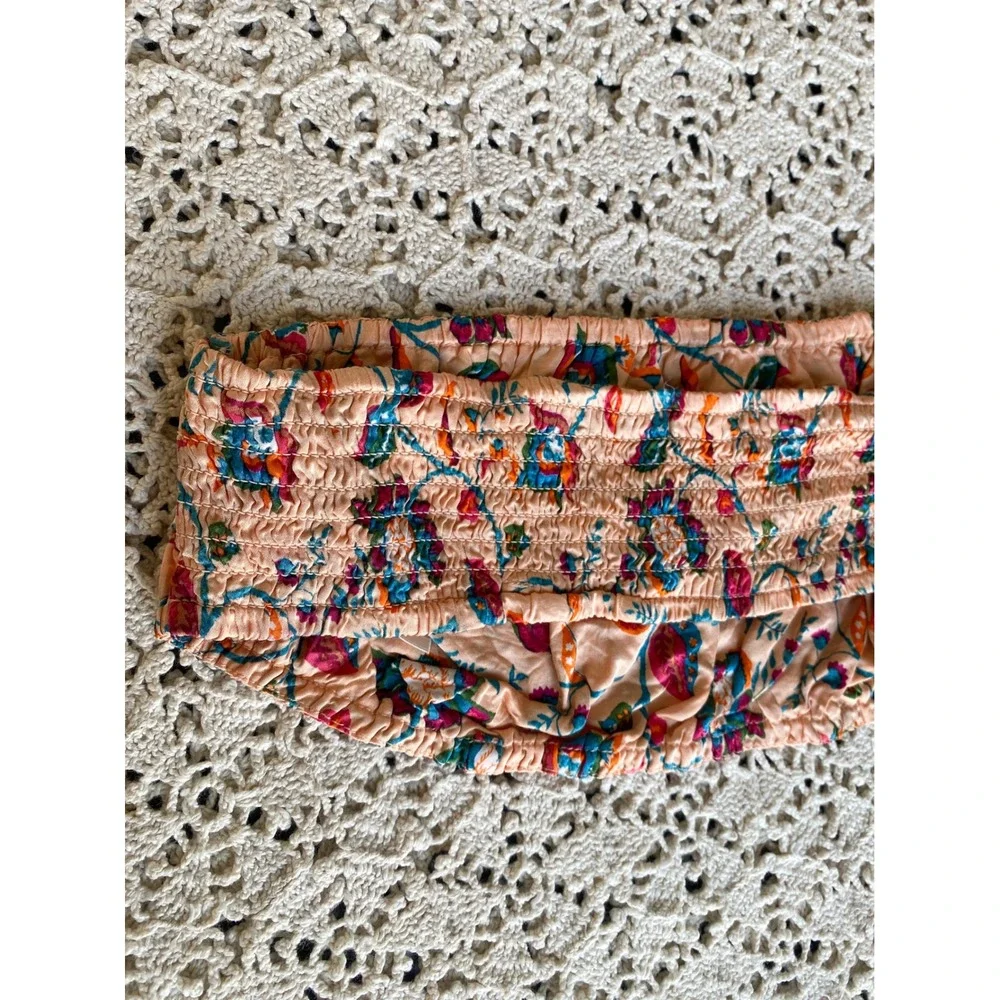 By Anthropologie Floral Silky Bandeau Top‎ M Peach Summer Coastal Beach Festival